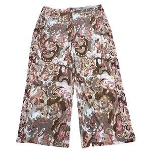 Susan Graver L Pull On Pants Cropped Wide Leg Boho Psychedelic Retro Festival